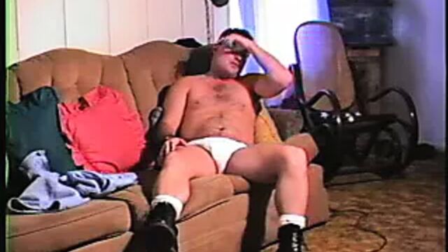Marine in tighty whities jacks off his thick cock