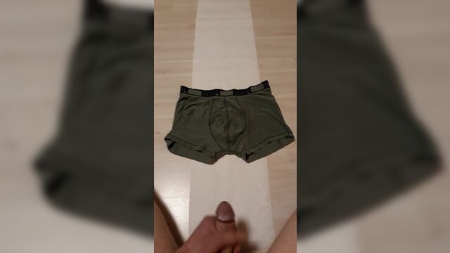 Boy sprays a cumshot over his Puma Underwear