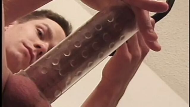 Sexy white boys with hard young bodies use cock pumps to get huge members