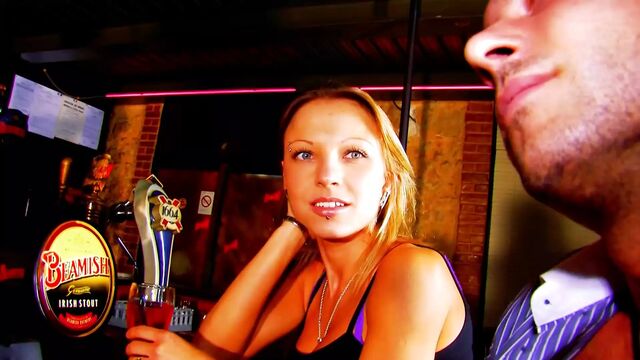 A hot German redhead gets her holes destroyed in the strip club
