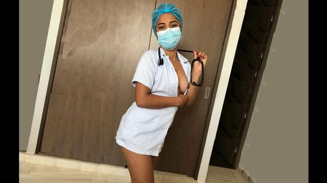 Naughty nurse in sexy lingerie after work
