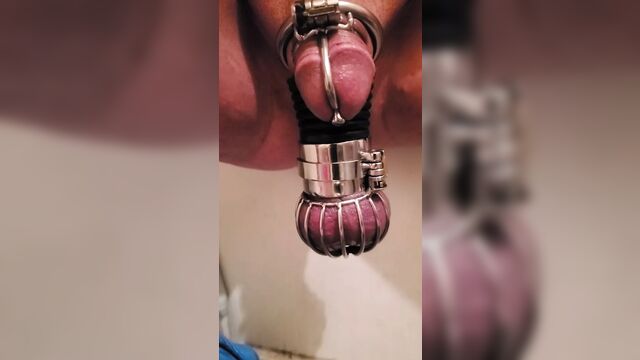 Chastity slave inspected before play
