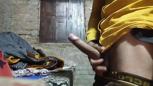Indian boy playing with cock in the morning time