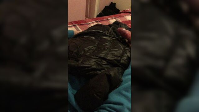 Cumming my Black EA7 Puffa Jacket