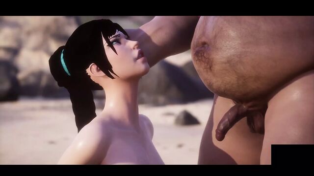 White Girl Sucks Fat Guy’s Cock - 3D