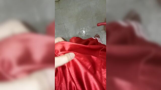 Cumming in satin shiny boxer