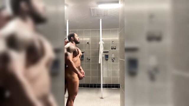 Interracial cruising in the gym shower