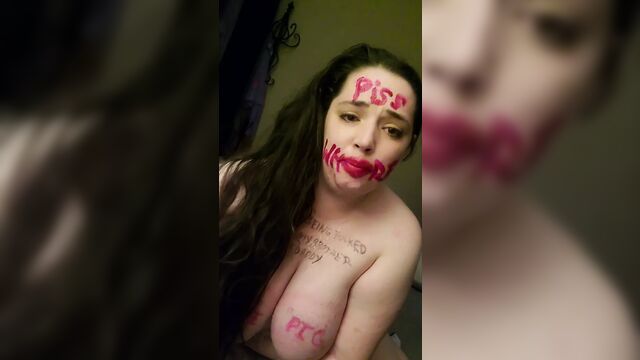 My piss whore pouring piss into her mouth