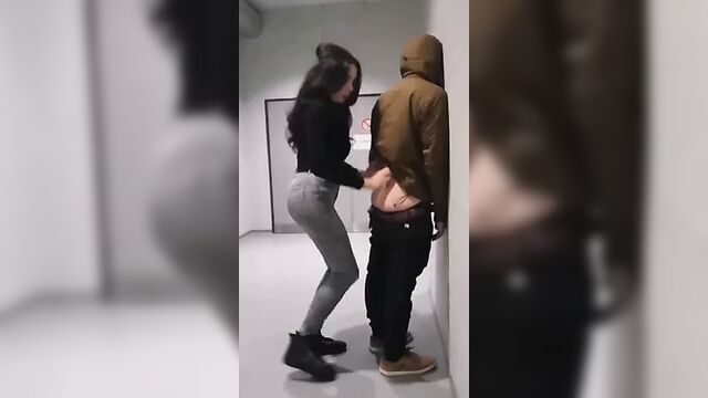 TS girl fucks guy in hall way