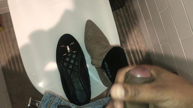 Cum on collegues shoes at the office