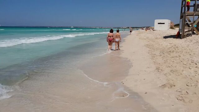 Walking tour Platja des Trenc nude beach, Nudist beach walk, Mallorca (Majorca), Spain 4K